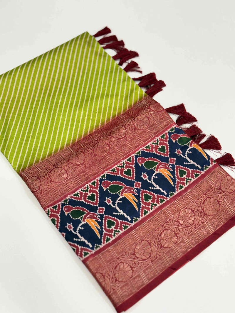 Green Silk Blend Lehriya Saree