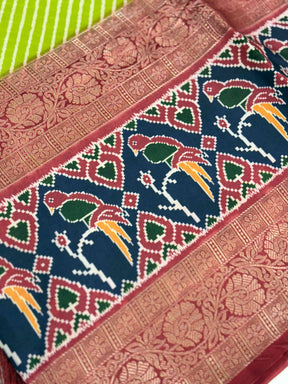 Green Silk Blend Lehriya Saree


