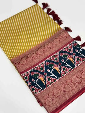 Mustard Silk Blend Lehriya Saree


