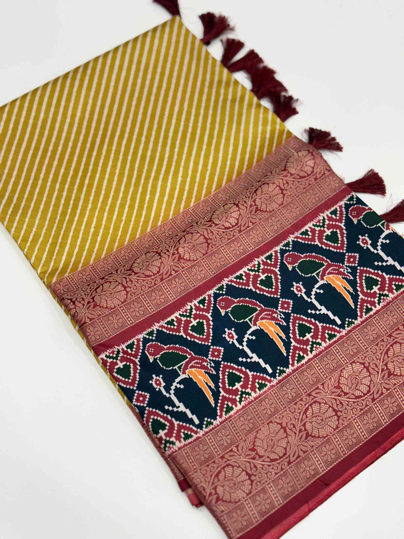 Mustard Silk Blend Lehriya Saree


