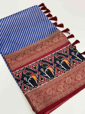 Royal Blue Silk Blend Lehriya Saree