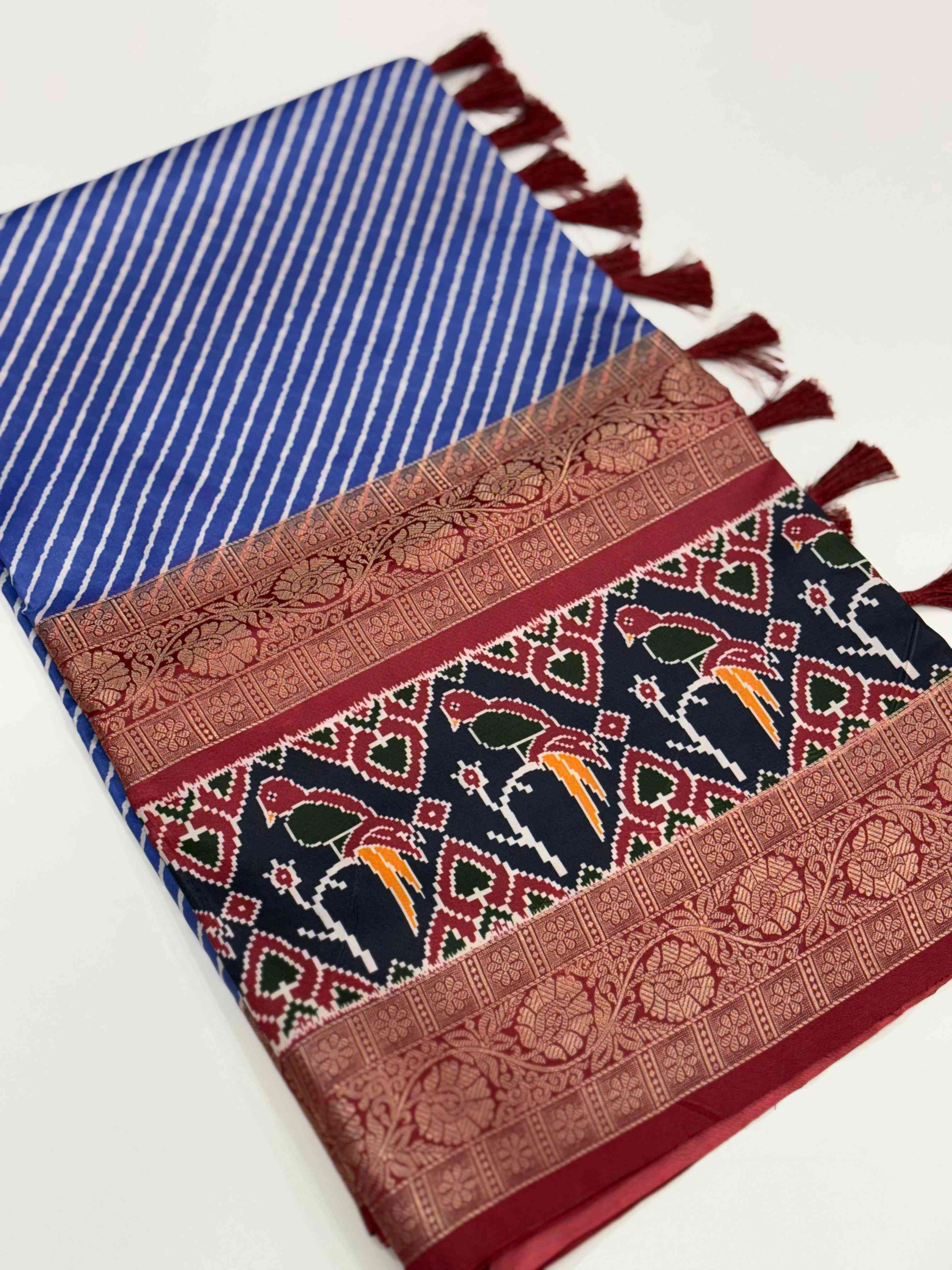 Royal Blue Silk Blend Lehriya Saree