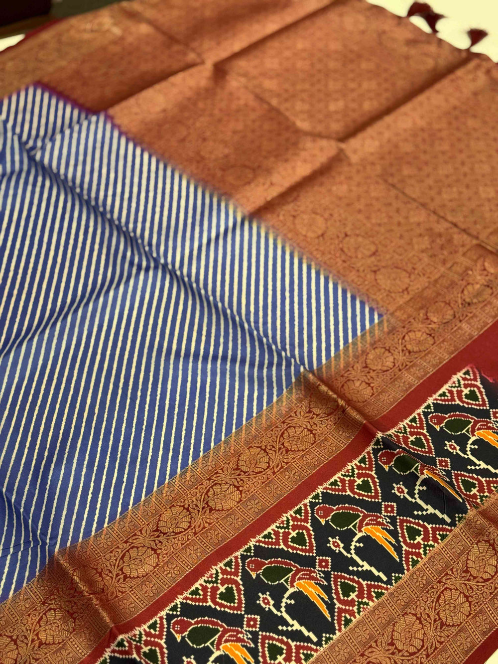 Royal Blue Silk Blend Lehriya Saree