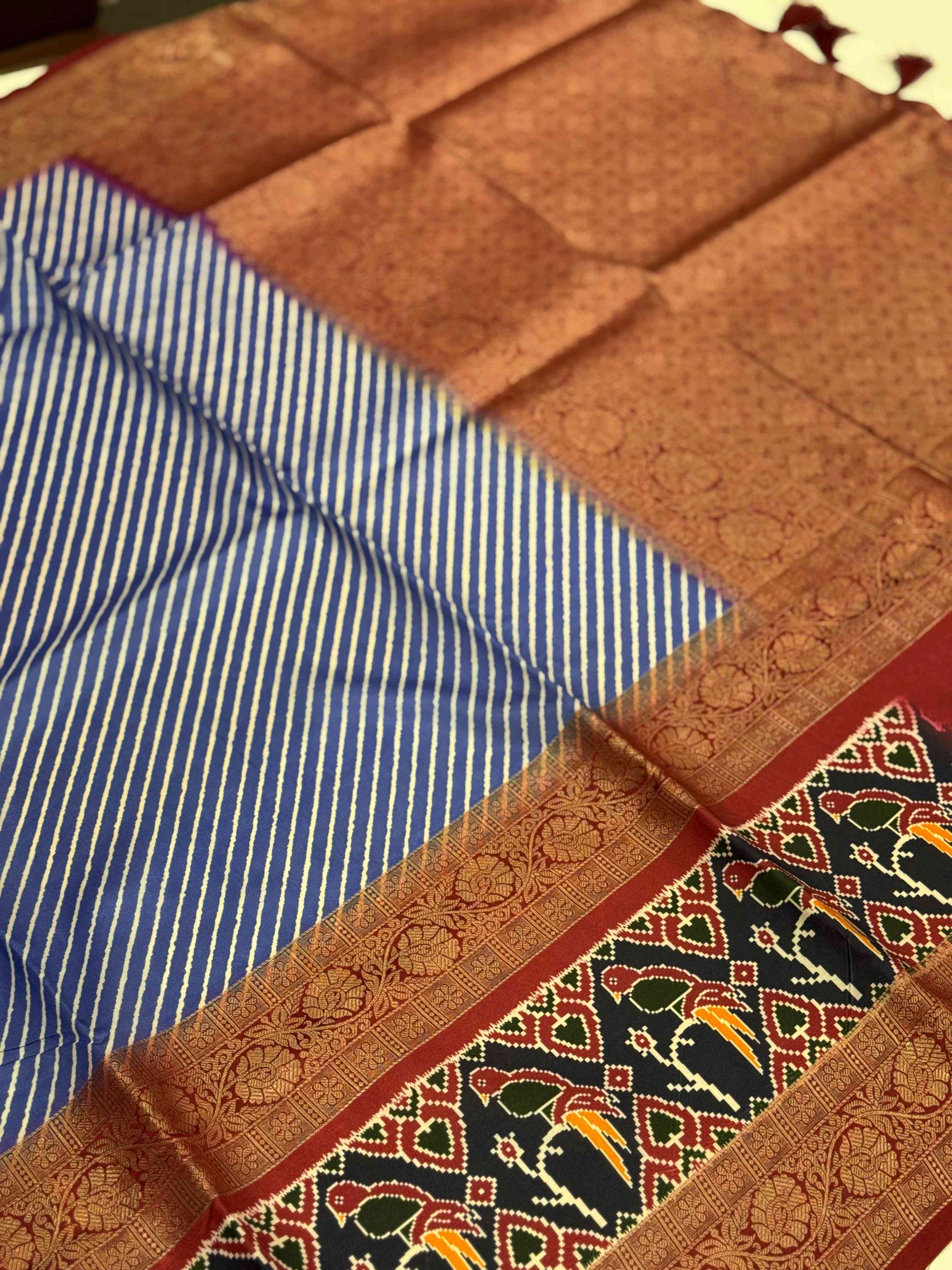 Royal Blue Silk Blend Lehriya Saree