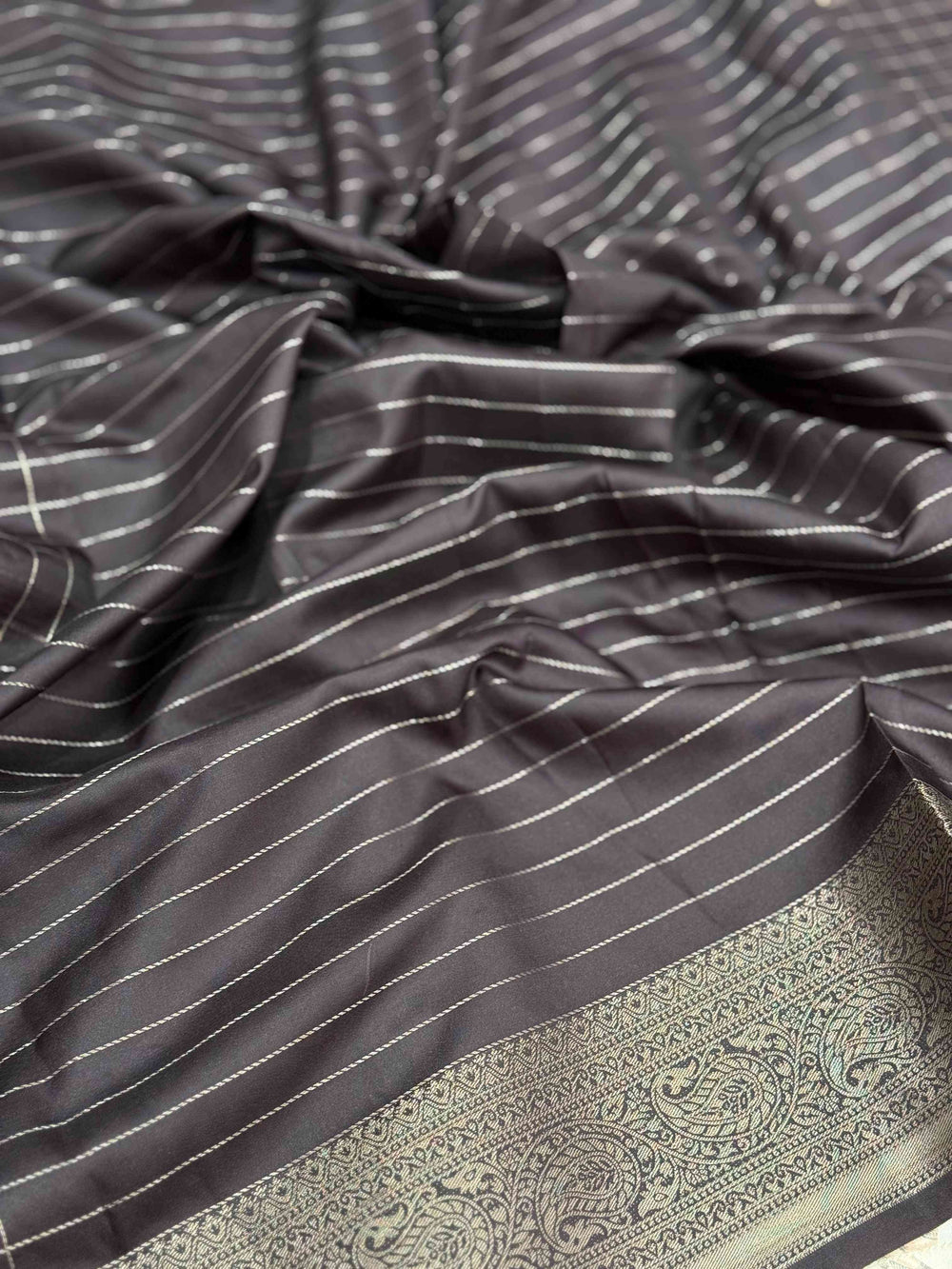 Artisanal Brown Silk Blend Kalamkari Saree

