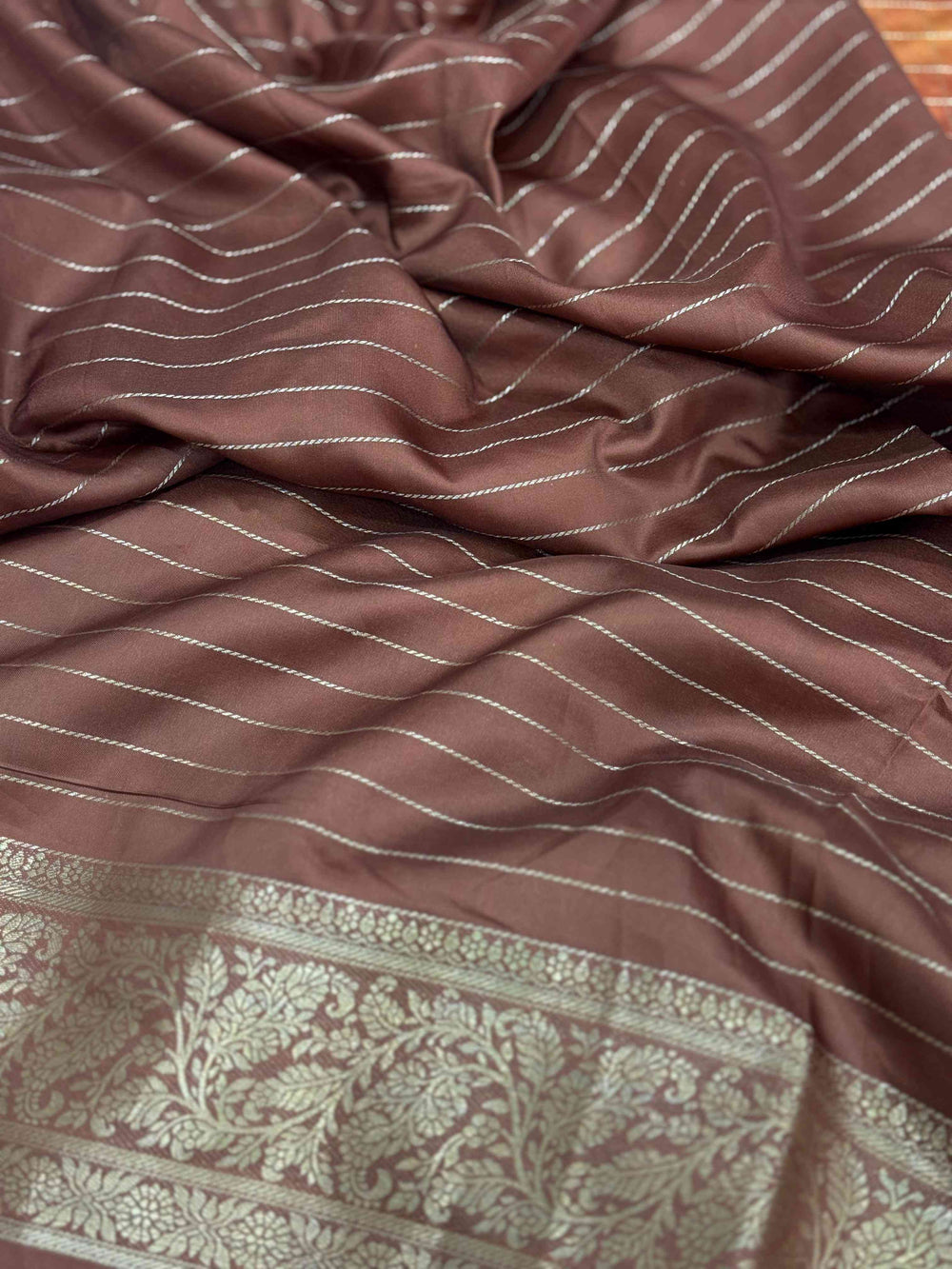 Rust Orange Tussar Silk Kalamkari Checkered Saree