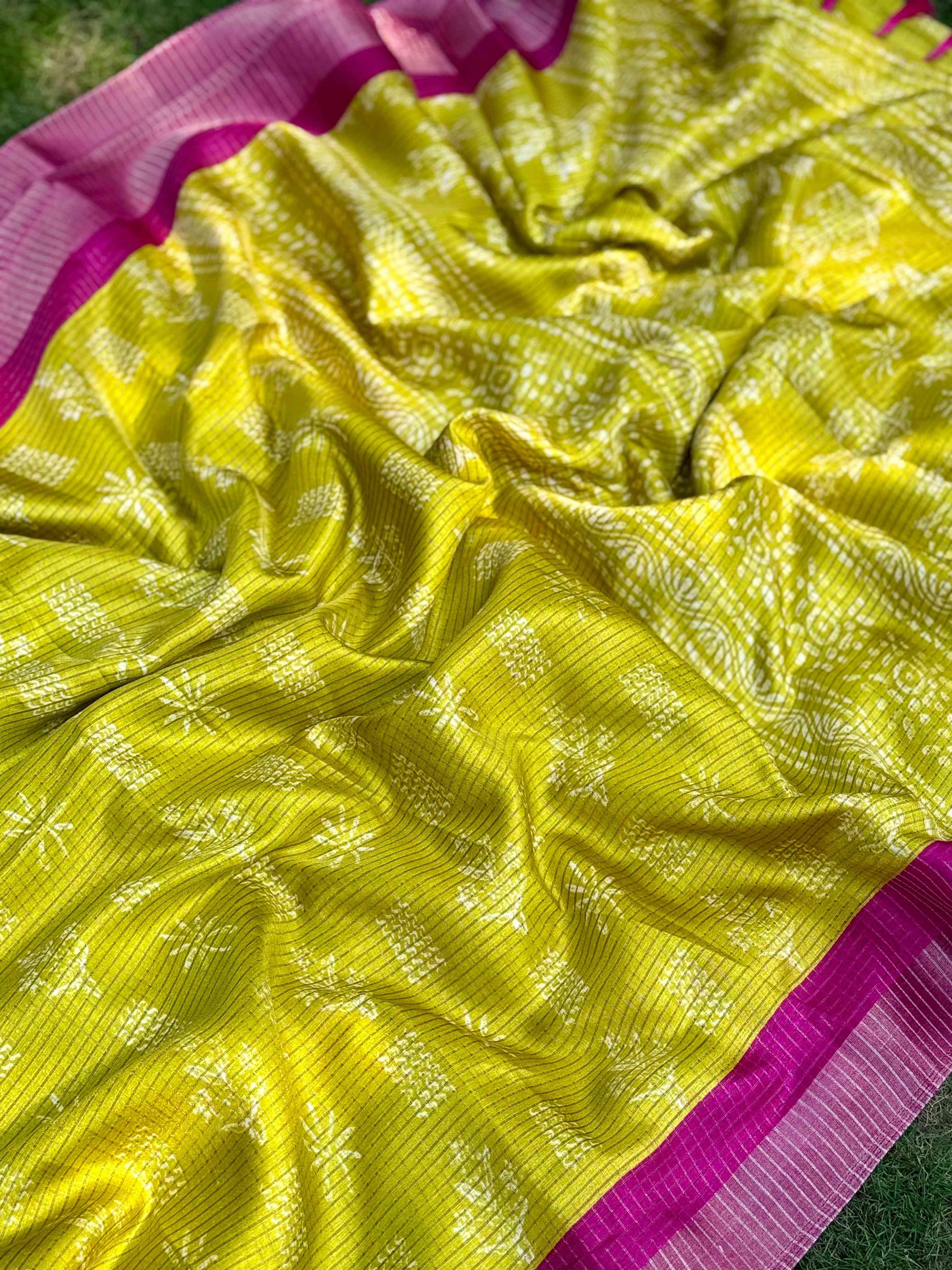 Radiant Yellow Tussar Chex Saree