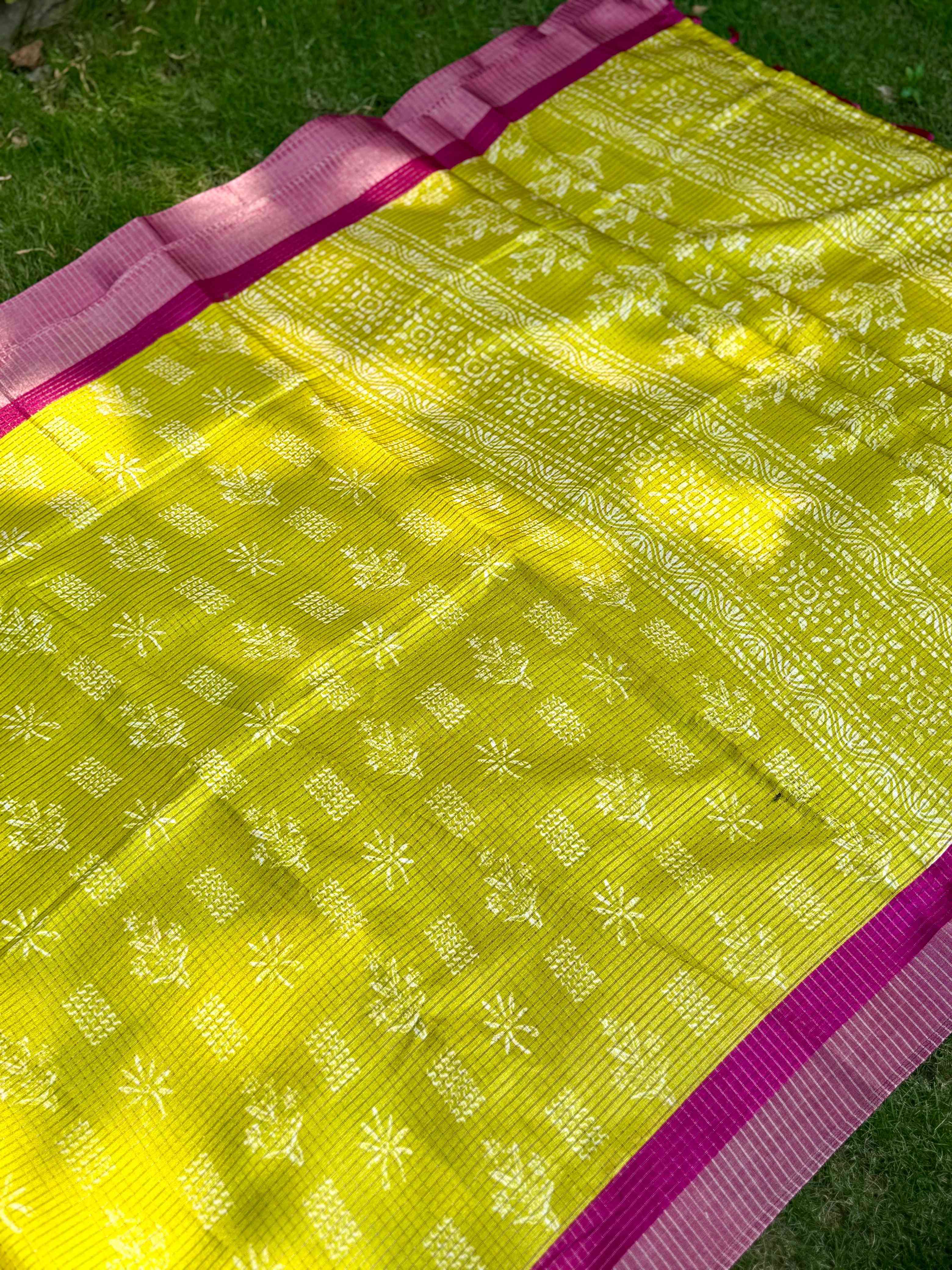 Radiant Yellow Tussar Chex Saree