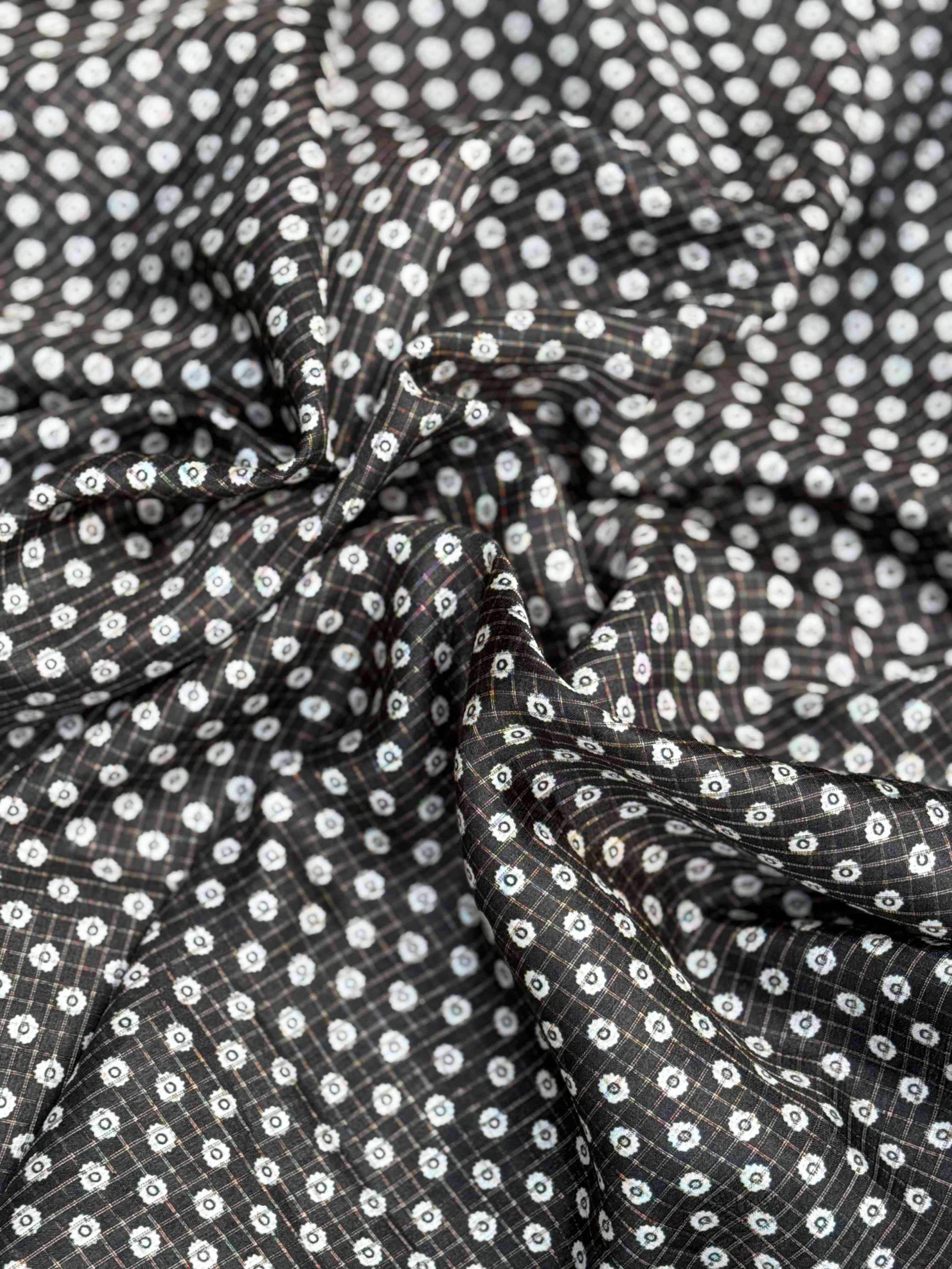 Black Tussar Chex Digital Kalamkari Print Saree