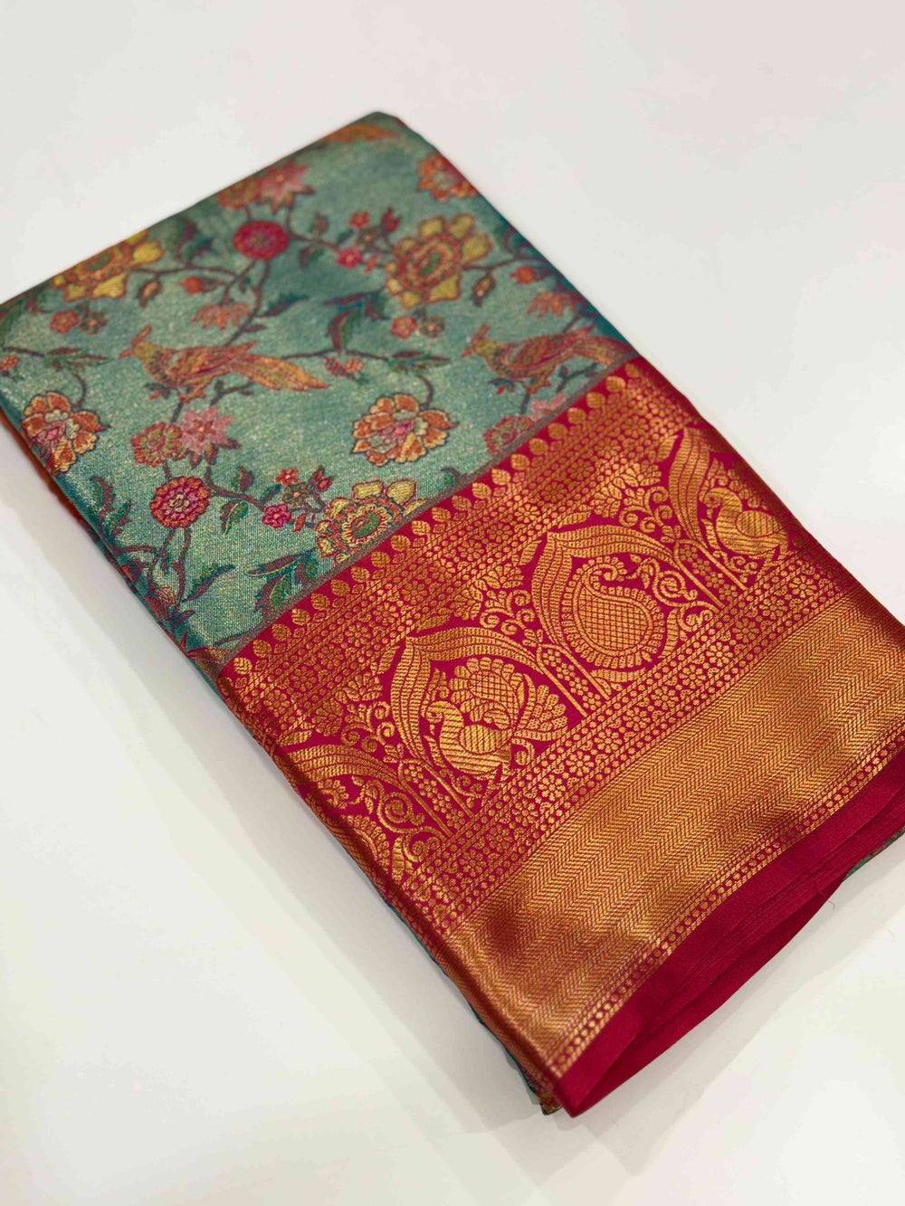 Crimson Teal Dharmavaram Silk Saree