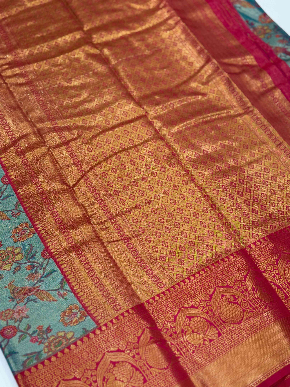 Crimson Teal Dharmavaram Silk Saree