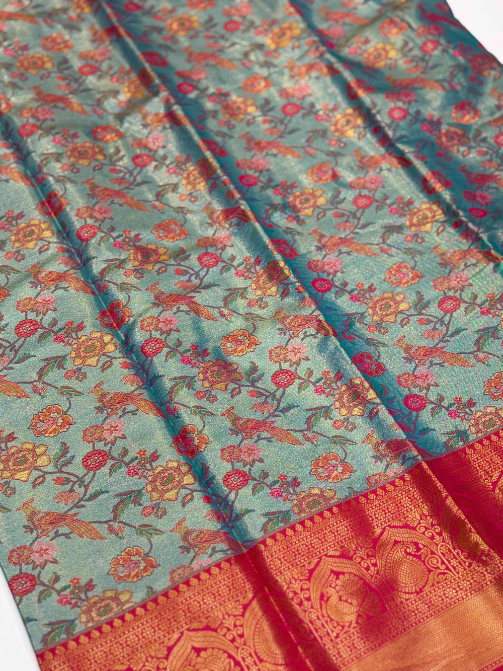 Crimson Teal Dharmavaram Silk Saree