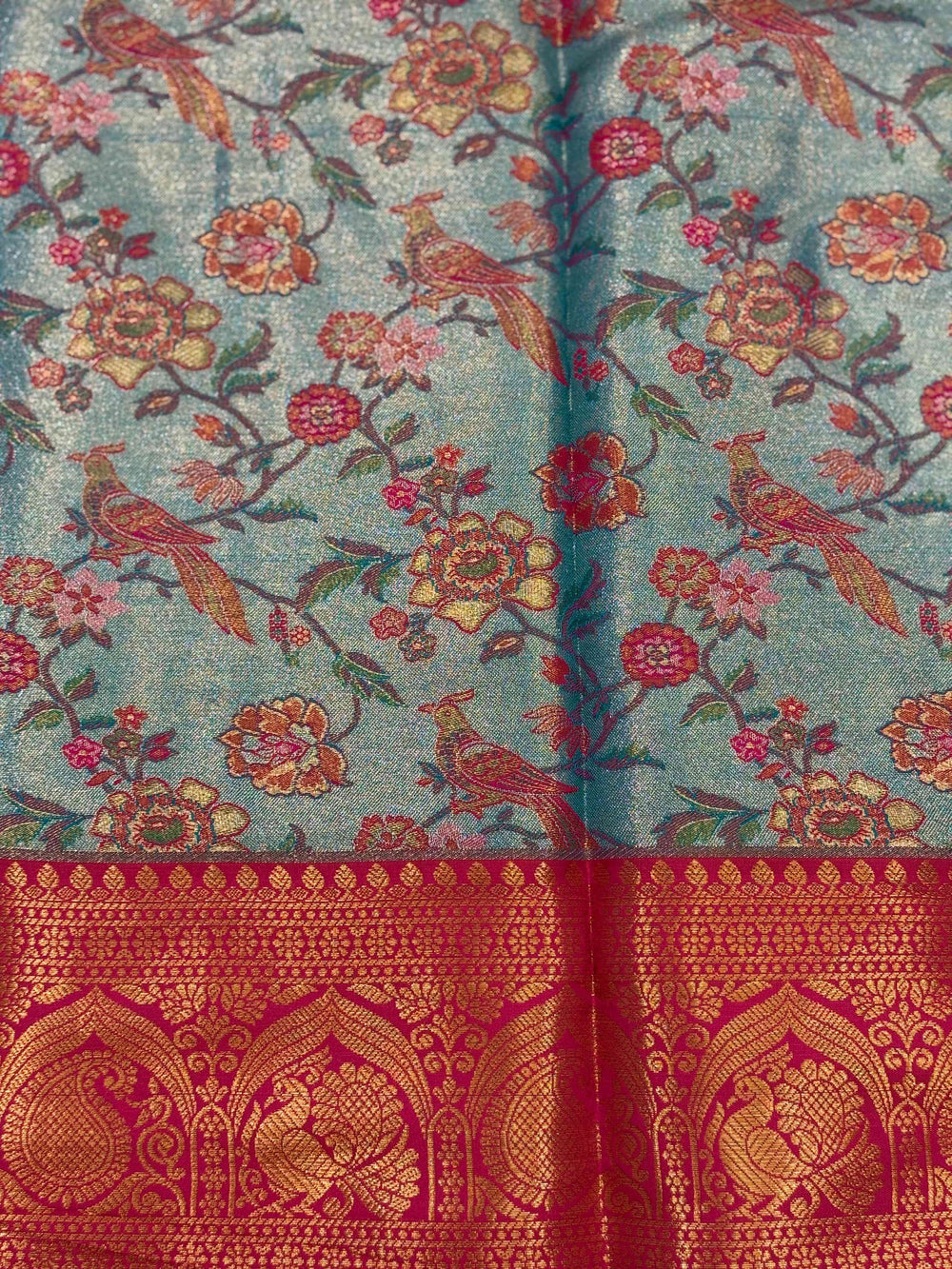 Crimson Teal Dharmavaram Silk Saree