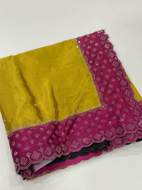 Mustard Poly Chiffon Diamond Stone Work Saree


