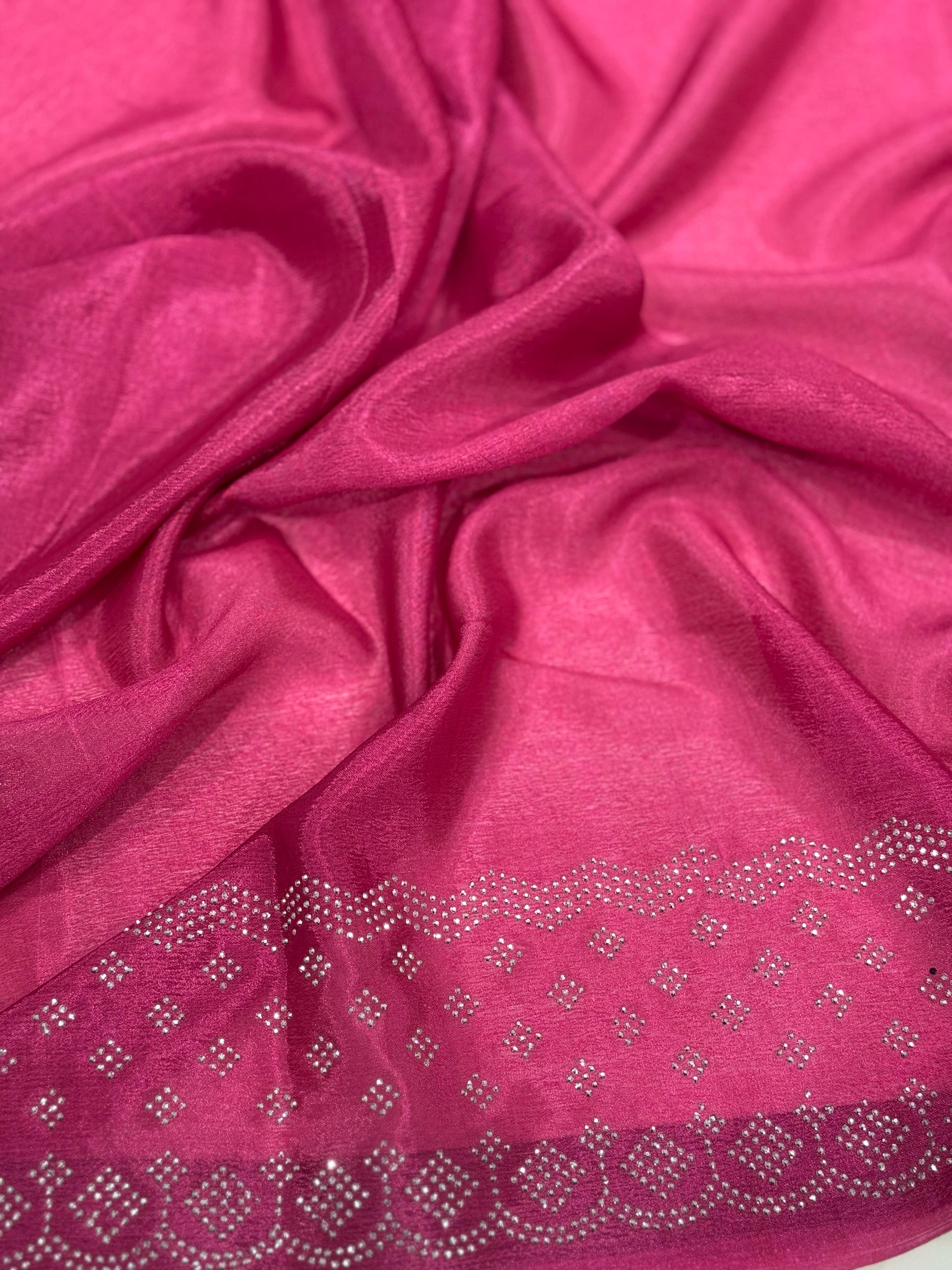 Mustard Poly Chiffon Diamond Swaroski Work Saree