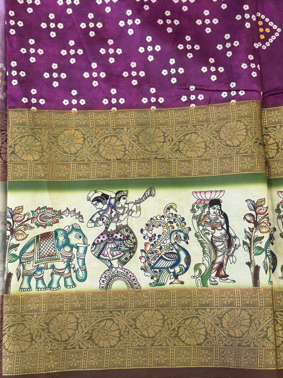 Artistic Wine Bandhej Silk Saree