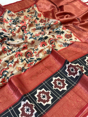 Artistic Cream Kalamkari Silk Saree


