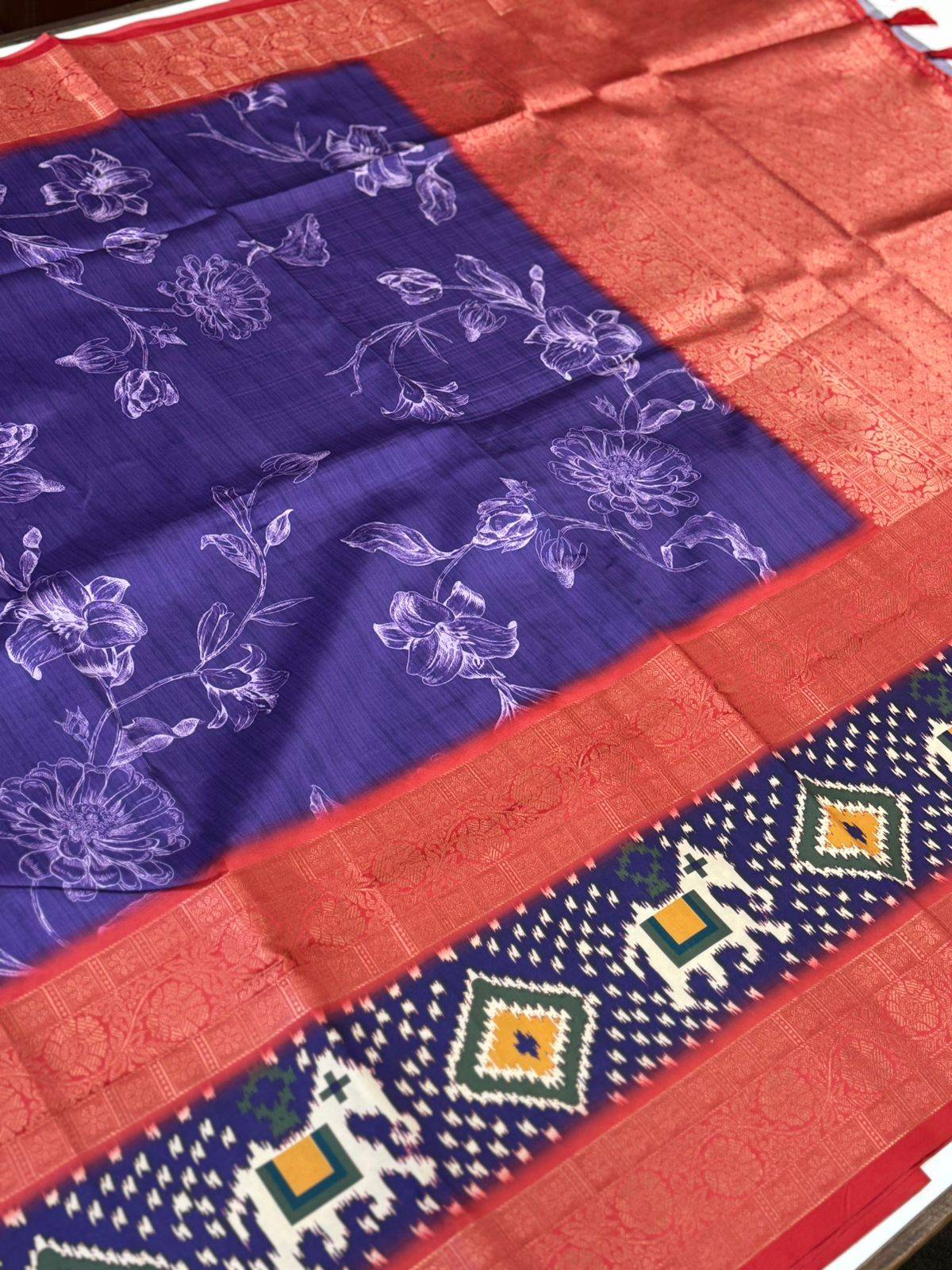 Artistic Royal Purple Floral Silk Saree


