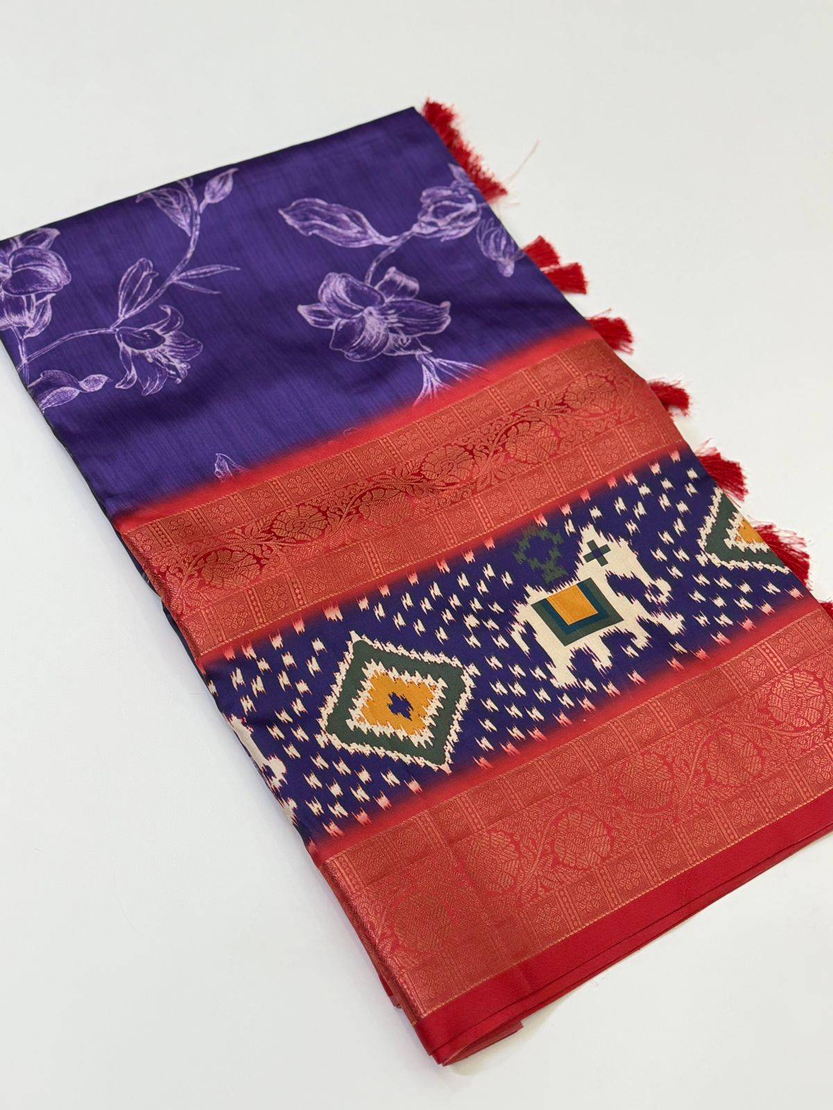 Artistic Royal Purple Floral Silk Saree


