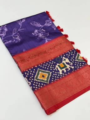 Artistic Royal Purple Floral Silk Saree



