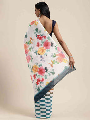 Beautiful Linen Floral Print Party Wear Saree Collection 