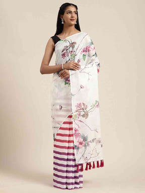  Beautiful Linen Saree With Floral Printed