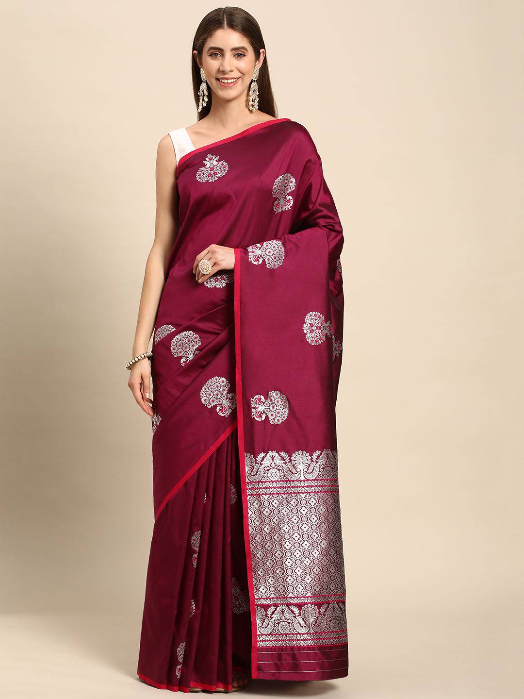 Wine Banarasi Silk Kanchi Zari Weaving Saree