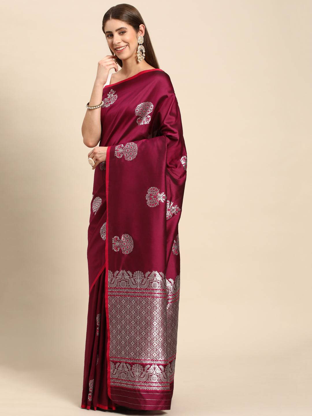 Wine Banarasi Silk Kanchi Zari Weaving Saree