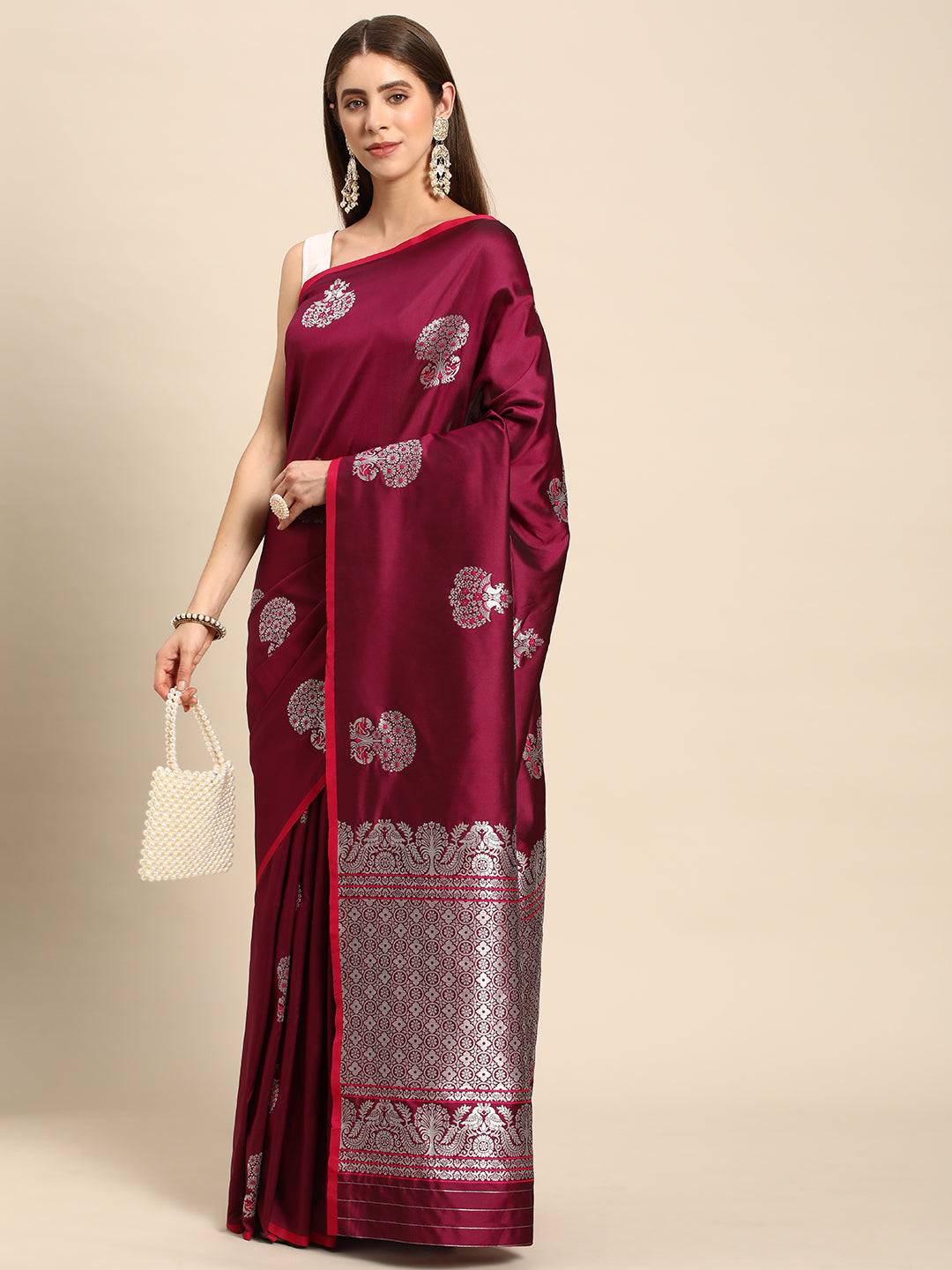 Wine Banarasi Silk Kanchi Zari Weaving Saree
