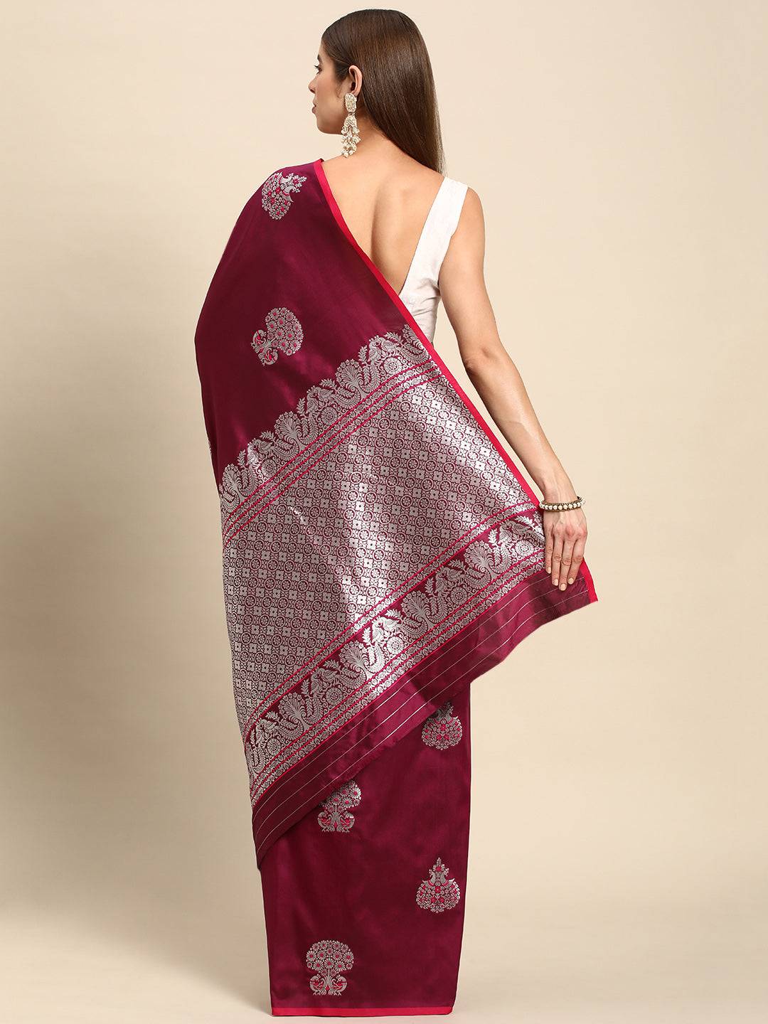 Wine Banarasi Silk Kanchi Zari Weaving Saree