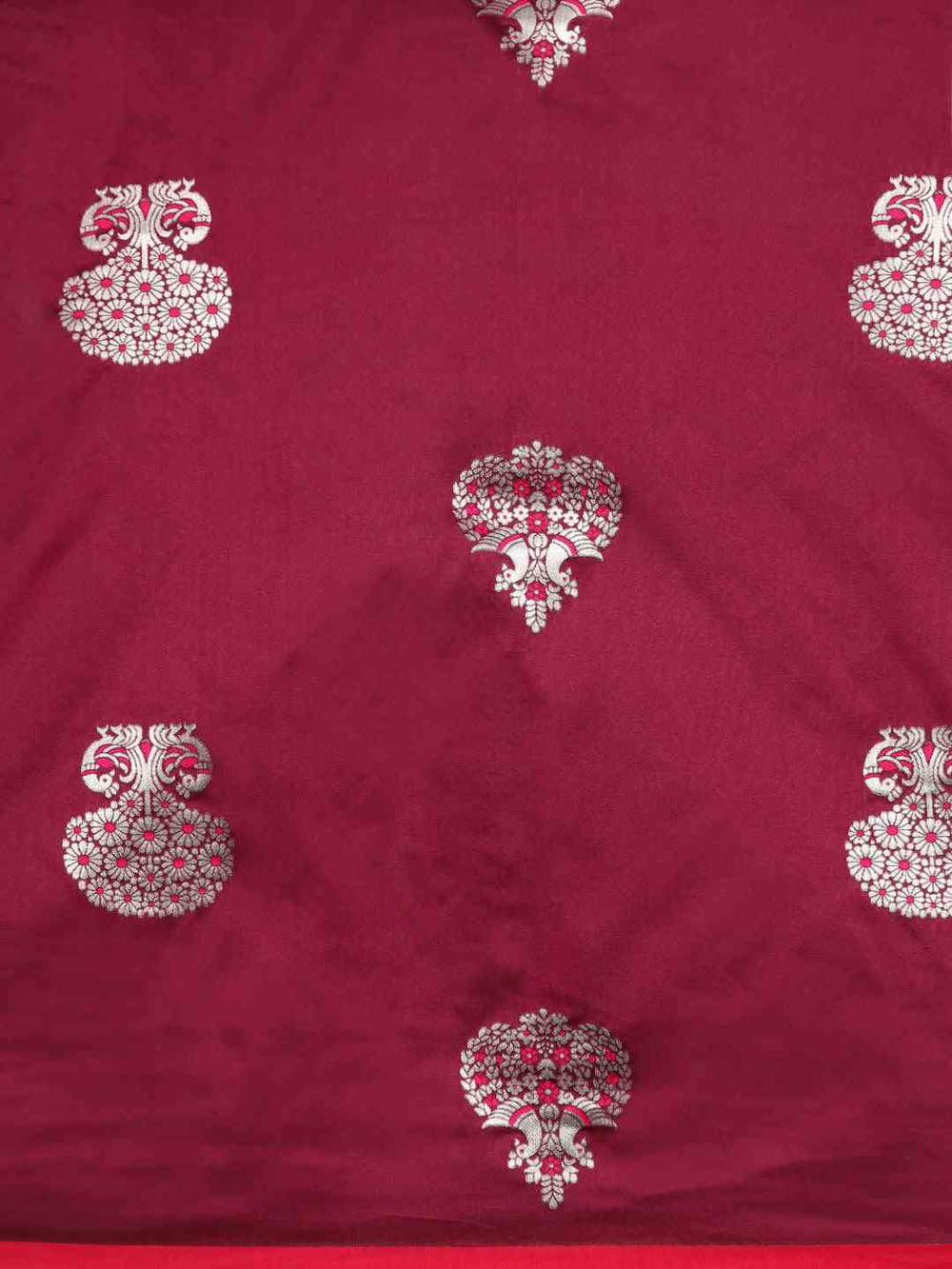 Wine Colour Pure Banarasi Zari Silk Saree with Ethnic Motifs
