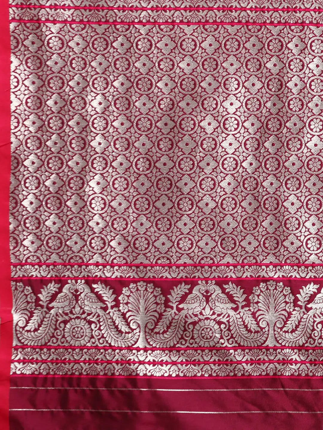 Wine Colour Pure Banarasi Zari Silk Saree with Ethnic Motifs