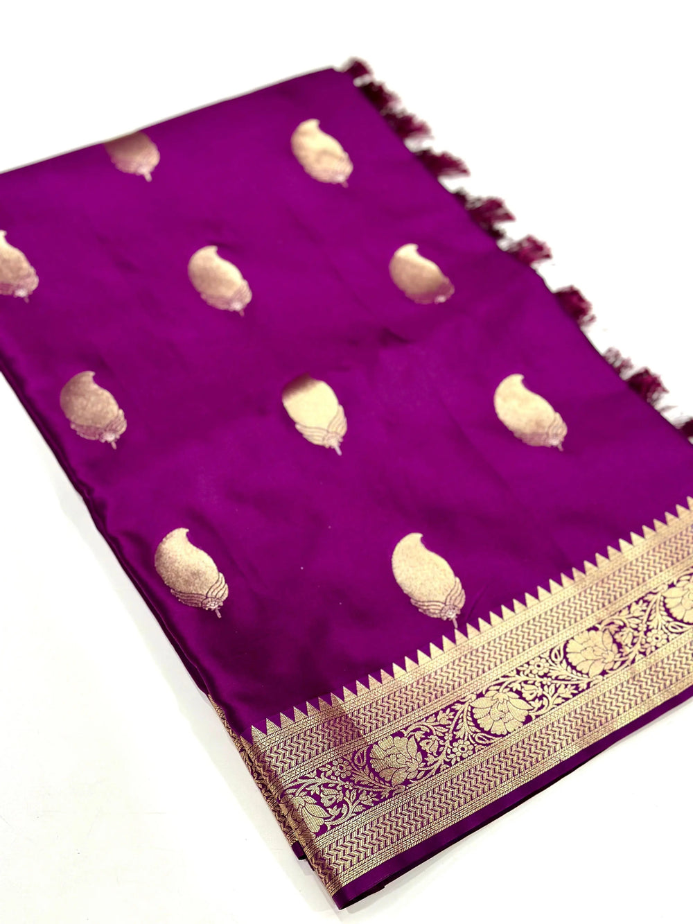 Wine Banarasi Soft Satin Masru Mango Silk Saree