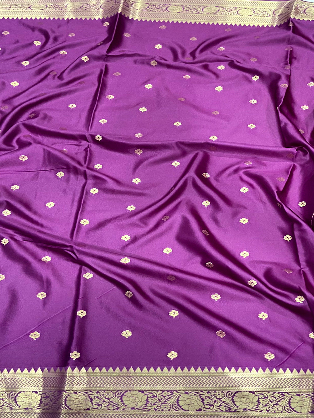 Wine Banarasi Soft Satin Masru Mango Silk Saree