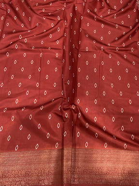 Rose Red Zig Zag Kalamkari Kanchi Silk Saree