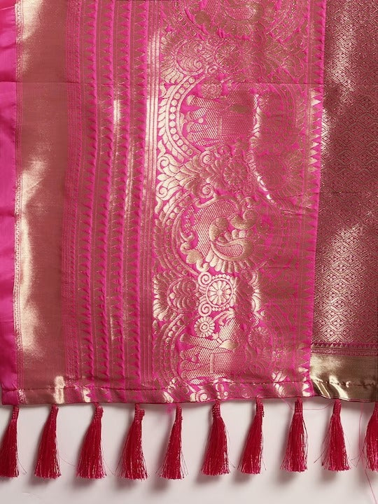Stylish Banarasi Rama Colour Silk Blend Woven Design Saree