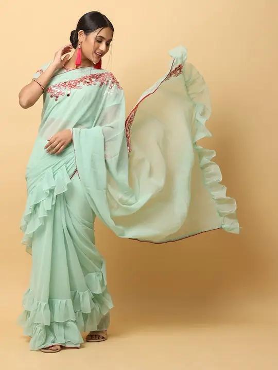 Soft Georgette Ruffle Party Wear Saree 