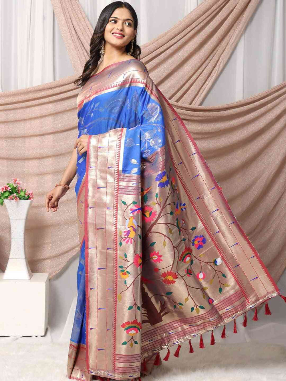  Blue Silk Blend Woven Zari Paithani Saree