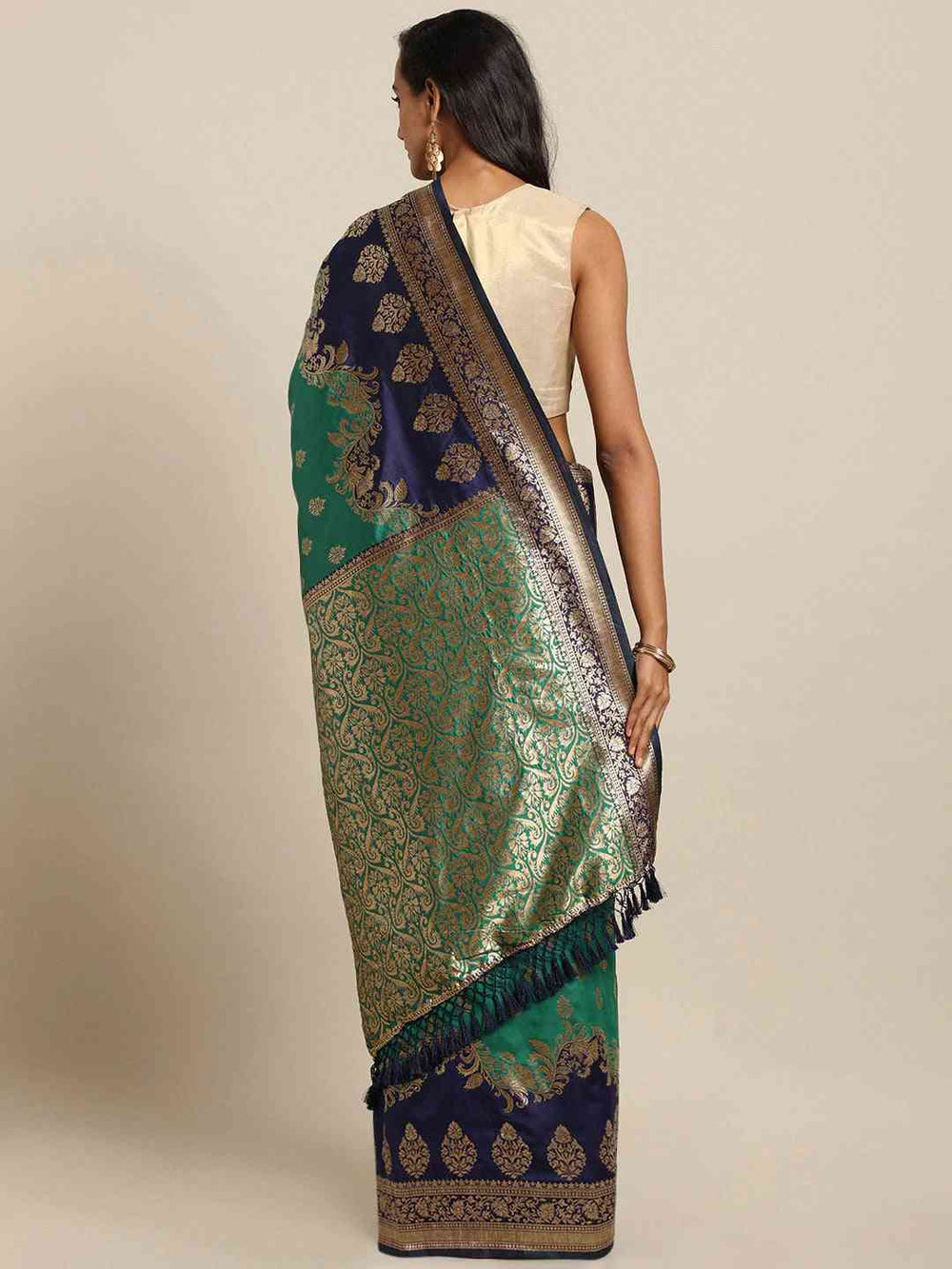 Latest Banarasi Green Colour Ethnic Motifs Silk Zari Saree