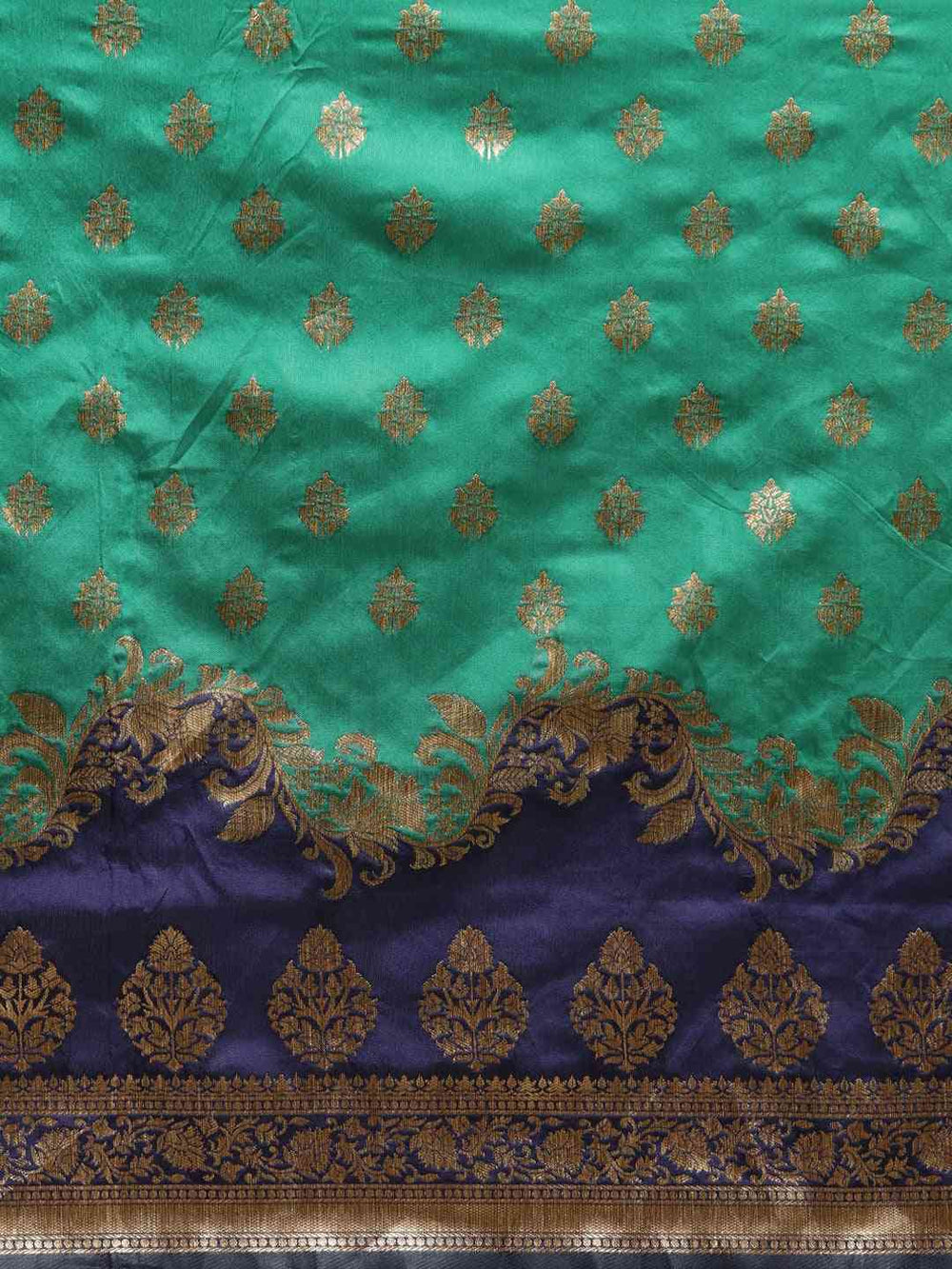 Latest Banarasi Green Colour Ethnic Motifs Silk Zari Saree