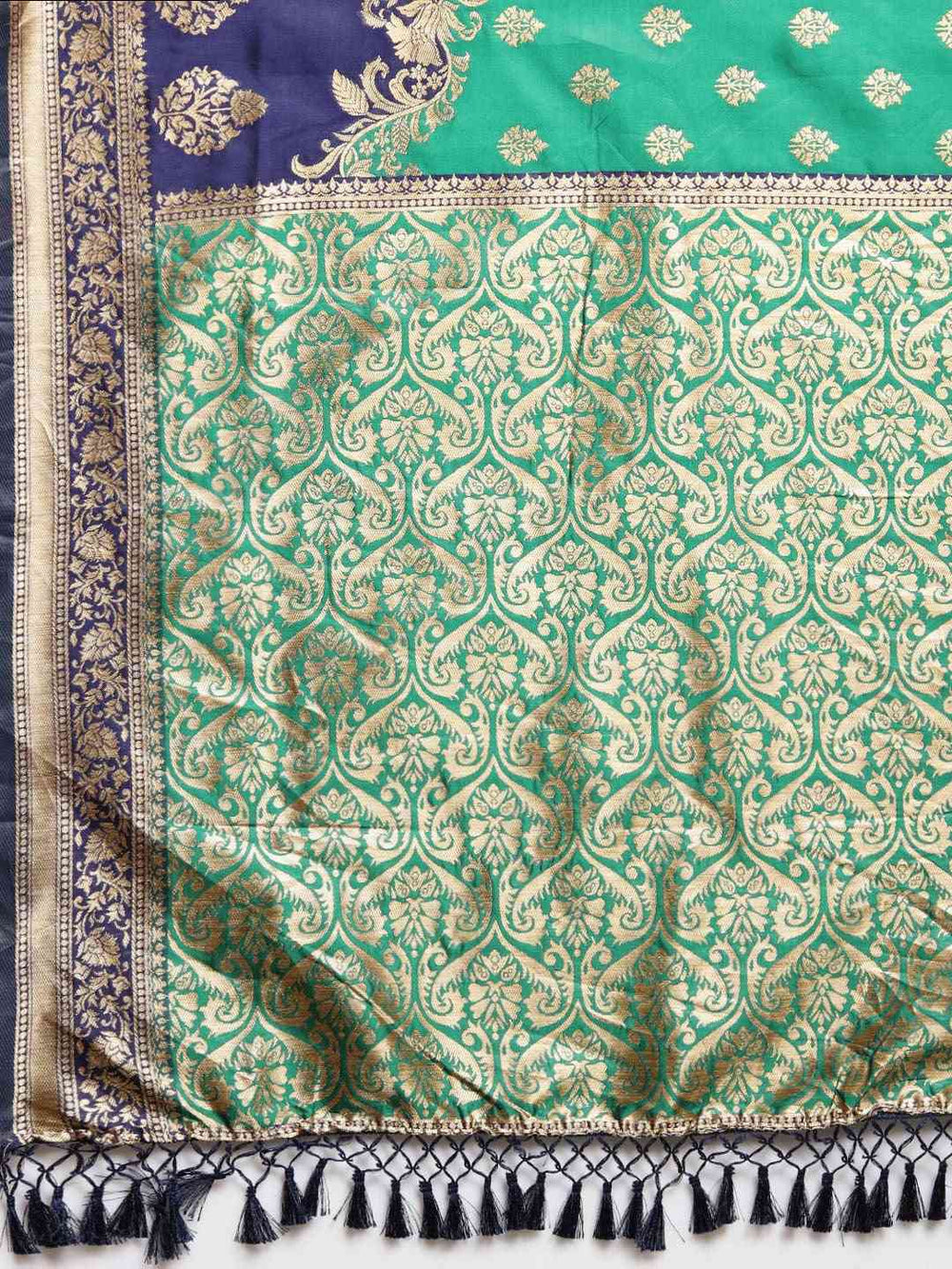 Latest Banarasi Green Colour Ethnic Motifs Silk Zari Saree