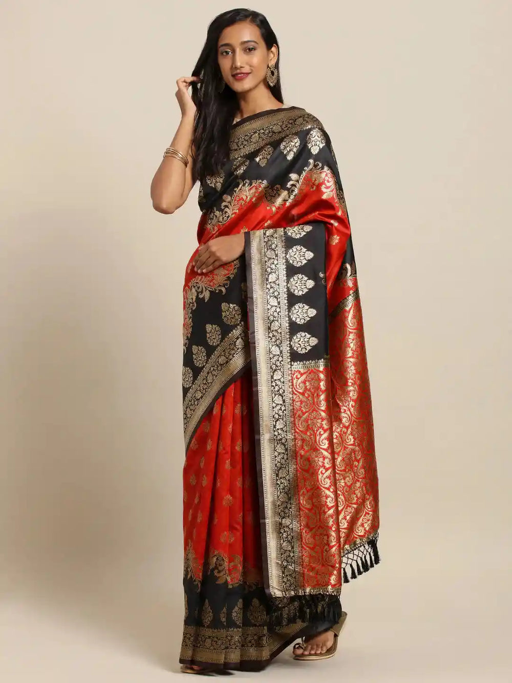 Exclusive Banarasi Red Colour Ethnic Motifs Silk Zari Saree