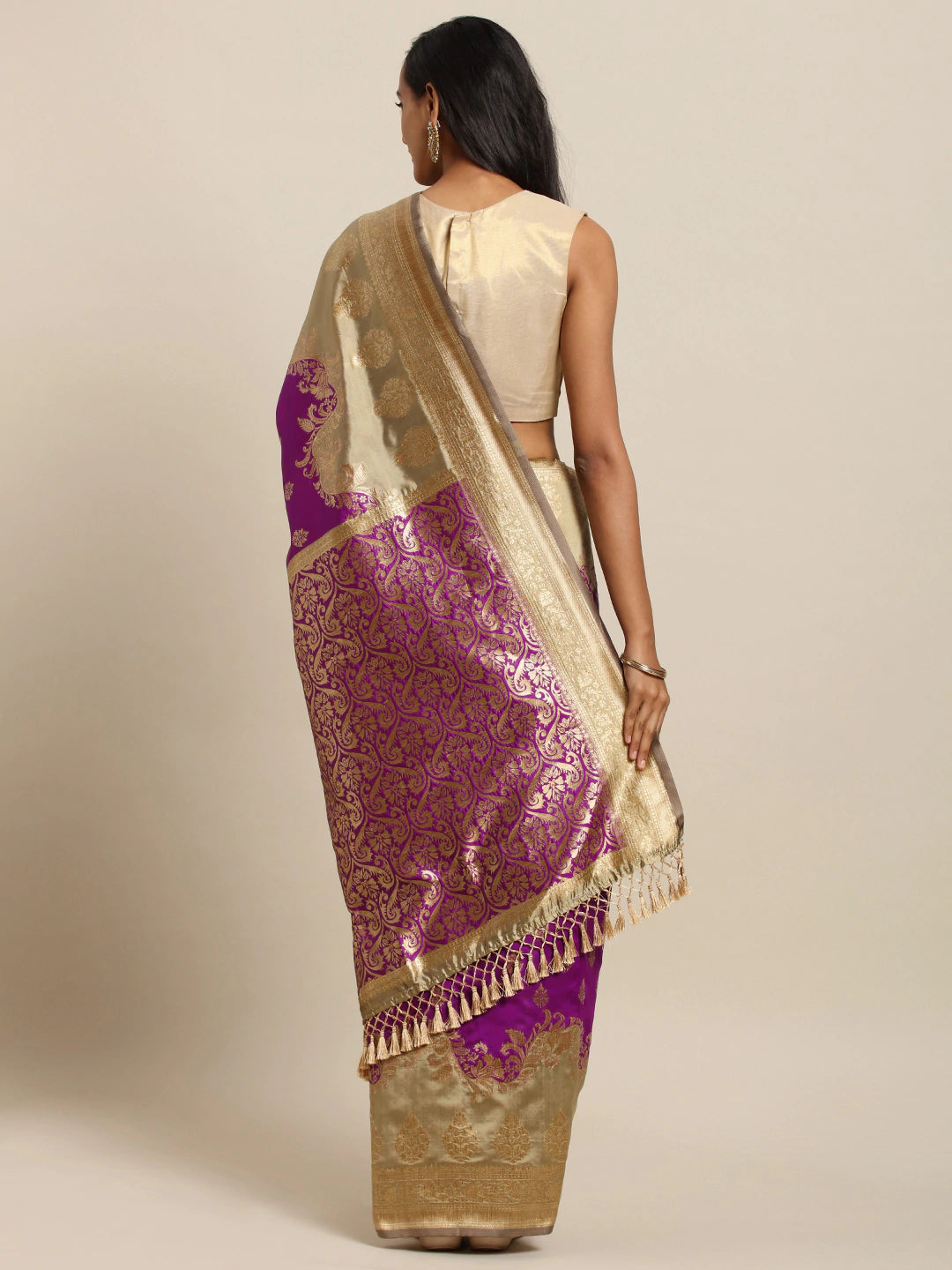 Latest Banarasi Purple Colour Silk Saree with Ethnic Motifs