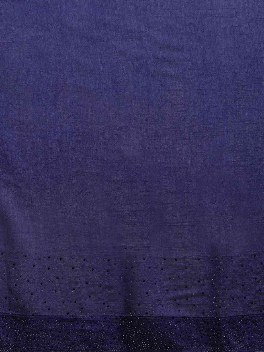 Stylish Navy Solid Print Saree with Embellished Border