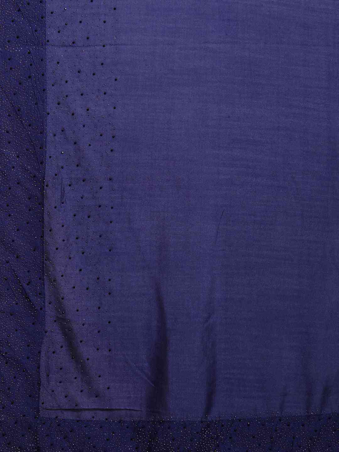 Stylish Navy Solid Print Saree with Embellished Border