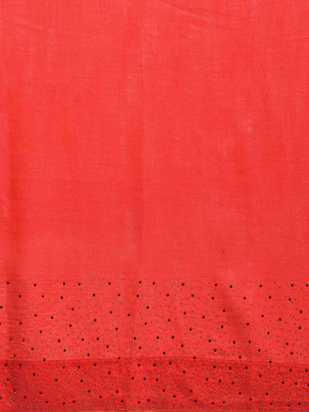 Stylish Red Saree with Solid Print & Embellished Border 