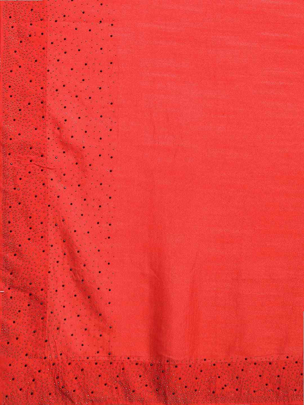 Stylish Red Saree with Solid Print & Embellished Border 
