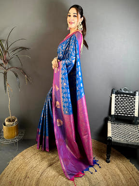 Blue Soft Semi Silk Satin Gadwal Border Saree