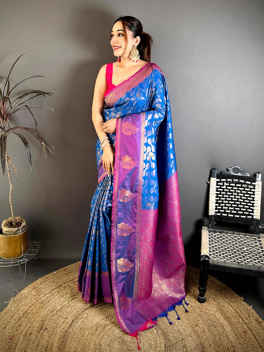 Blue Soft Semi Silk Satin Gadwal Border Saree