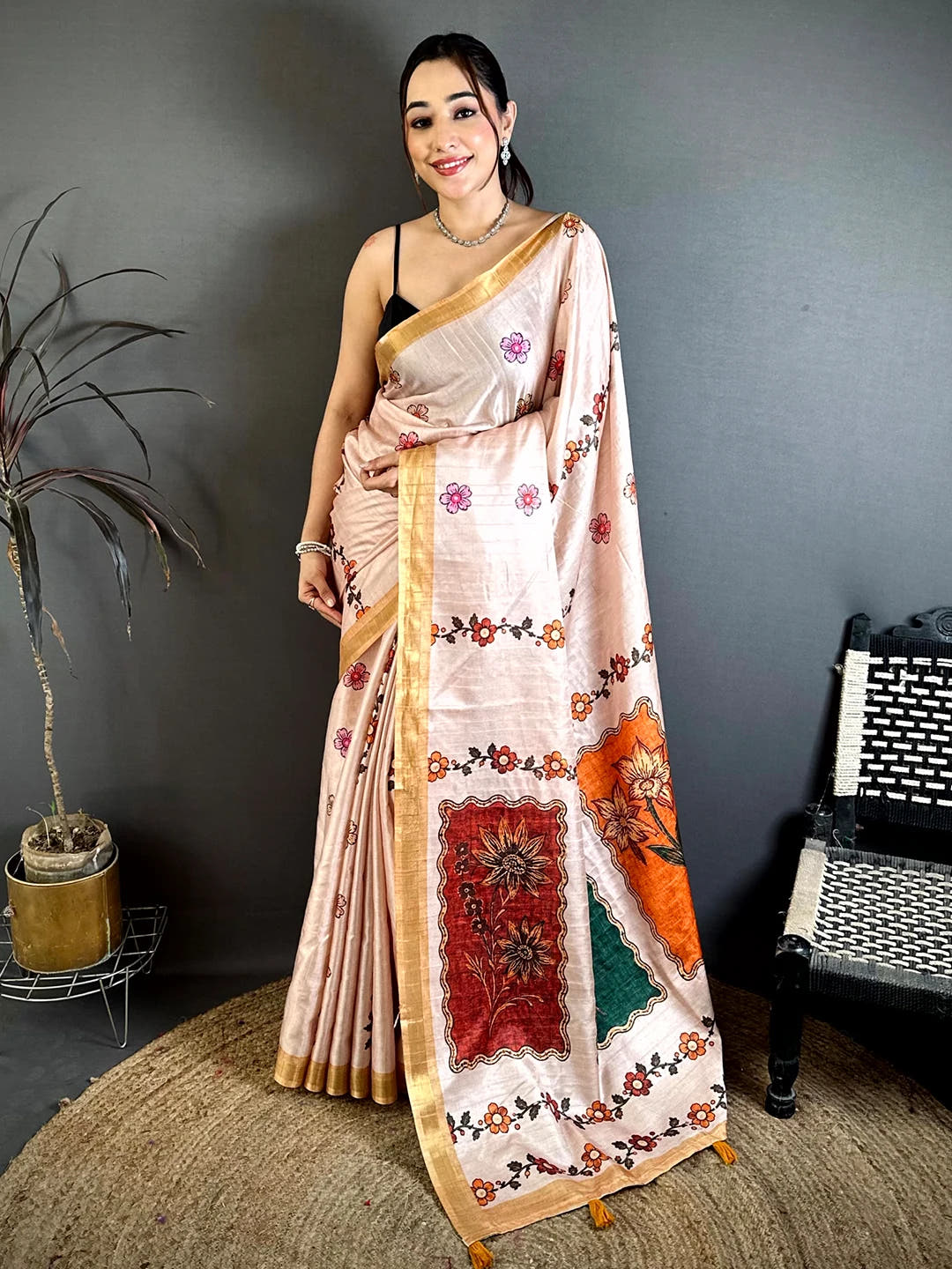 Blush Beige Soft Silk Kalamkari Print Saree - view 3